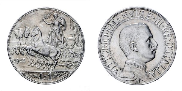 One Lira Silver Coin 1912 Quadriga Veloce Vittorio Emanuele III Kingdom of Italy - Photo, Image