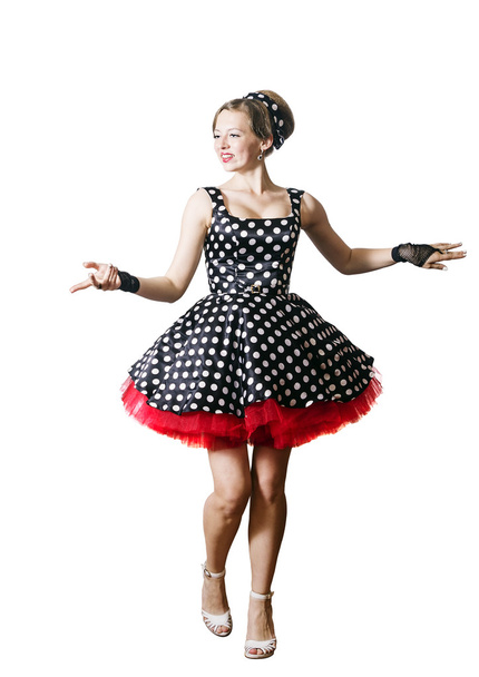 Dancing girl in pin-up style on a white background - Foto, Bild