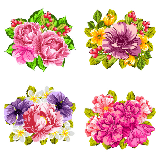 Flower bouquets set - Vettoriali, immagini