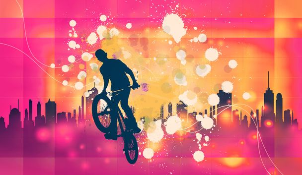 BMX fietser op abstracte achtergrond - Foto, afbeelding