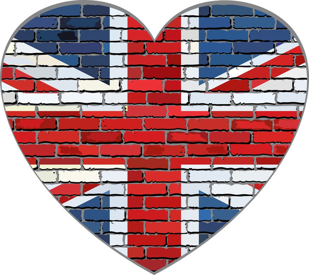 Vlajka Velké Británie na cihlovou zeď ve tvaru srdce - Vektor, obrázek