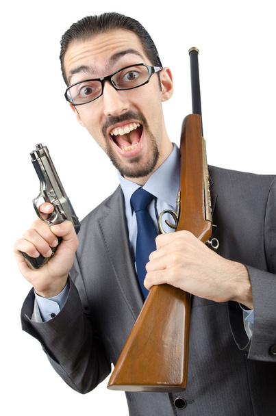 Бізнесмен з пістолетом ізольований на білому
 - Фото, зображення