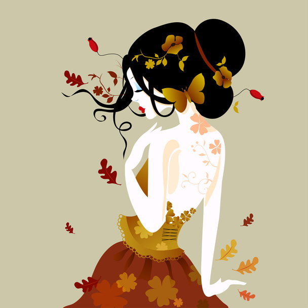 Vector illustration of a cute woman in autumn dress - Vecteur, image