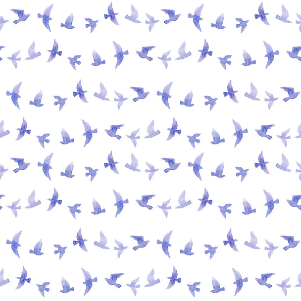 Cute repeat pattern with naive watercolor birds - Photo, image