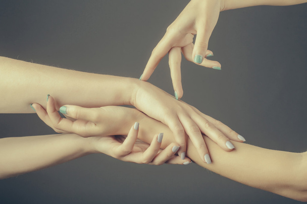 four female hands touching - Photo, Image