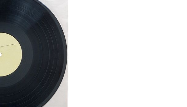 コレクションアルバムの前にコピースペースを持つビニールレコードは、白い背景に隔離されたダミータイトル。ヴィンテージプロセス - 写真・画像
