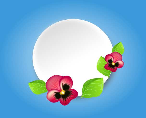 Blauwe achtergrond met witte cirkel, versierd met bloemen - Foto, afbeelding
