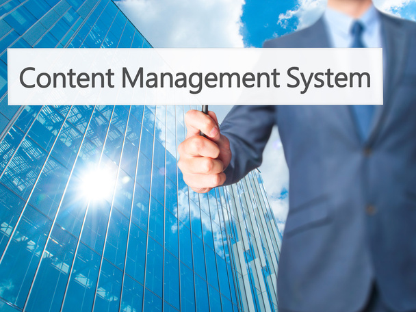 Content Management System - Geschäftsmann zeigt Zeichen - Foto, Bild
