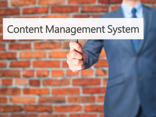 Content Management System - Geschäftsmann zeigt Zeichen - Foto, Bild
