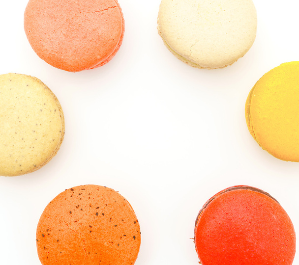 French colorful macarons on white background . - Fotoğraf, Görsel