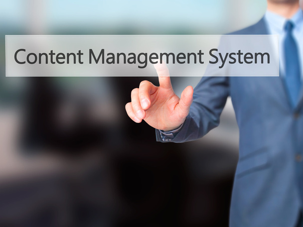 Content Management System - üzletember kézzel érint gomb a VI. - Fotó, kép