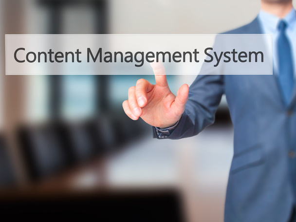 Content Management System - üzletember kézzel érint gomb a VI. - Fotó, kép