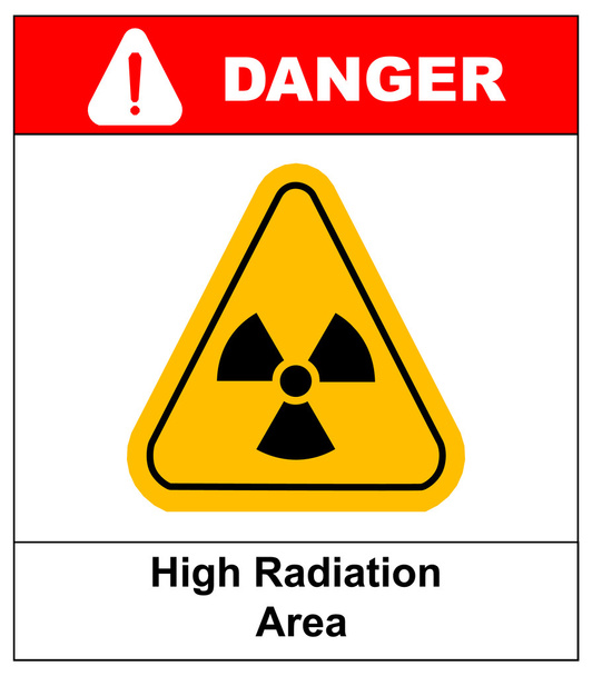 Октагон желтый и черный осторожность с радиационной опасности текст и знак изолированы на белом фоне .-jpg формат
 - Вектор,изображение