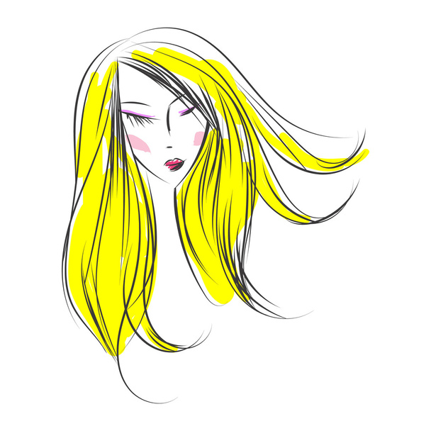 head glamorous girl cartoon sketch - Vector, Image
