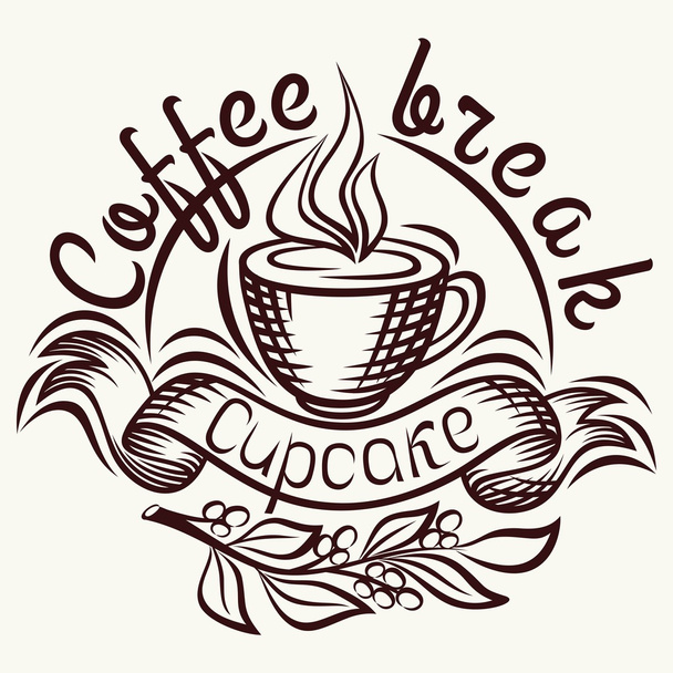 Coffee break menu. Lettering hand drawing, fashion illustration of the theme of coffee. Making coffee design. Isolated vector illustration - Vektor, Bild
