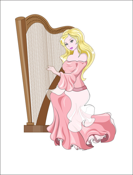 princess and harp - Vector, Imagen