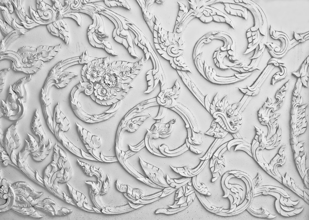 The White stucco design of native thai style on the Wall - Photo, Image