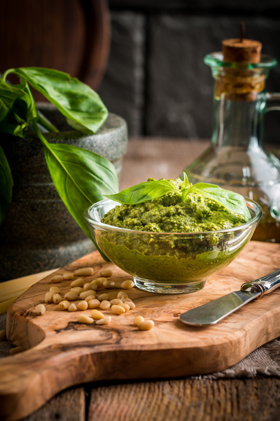 Green basil pesto sauce - Fotó, kép