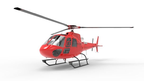 Červené civilní vrtulník na bílém pozadí, jednotné. 3D obrázek. - Fotografie, Obrázek