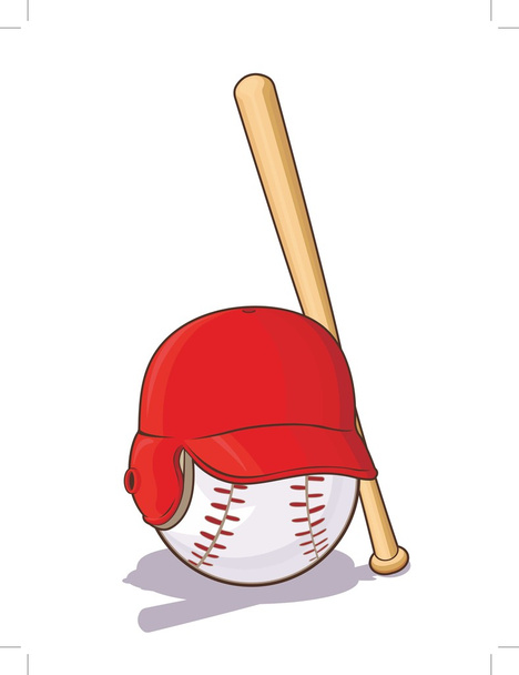 Baseball's Ball with Helmet and Bat - Vector, Image