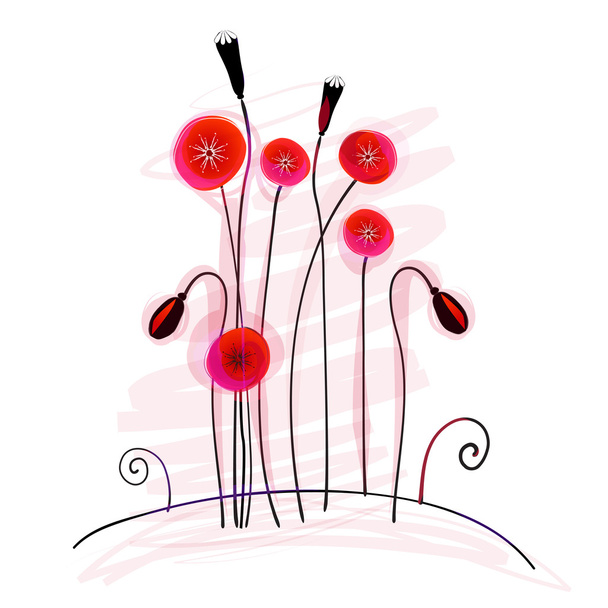 Cute summer poppies - Vector, Image