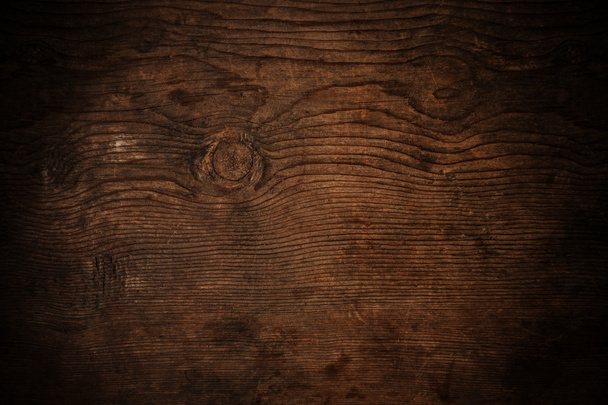 Old dark wood texture with grain, with vignette border - Photo, Image