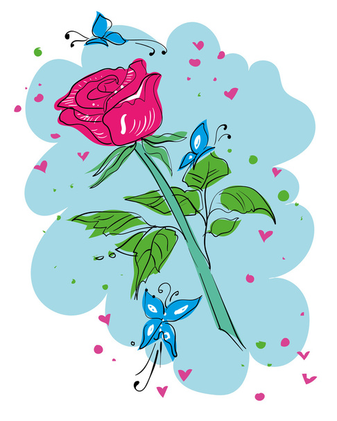 Rose with butterfly - Vector, afbeelding