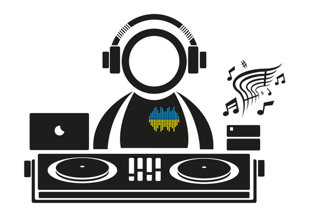 DJ spielt Musik auf einem isolierten Remixing-Deck. Vektorillustration. esp10 editierbare Clips. - Vektor, Bild