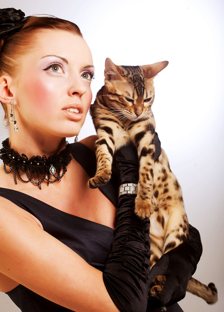 elegant woman with cat - Foto, Imagem