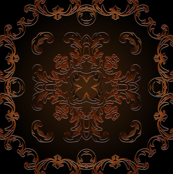 Vintage ornate brass embossed decorations in the form of a wreath on  dark background - Vector, Image