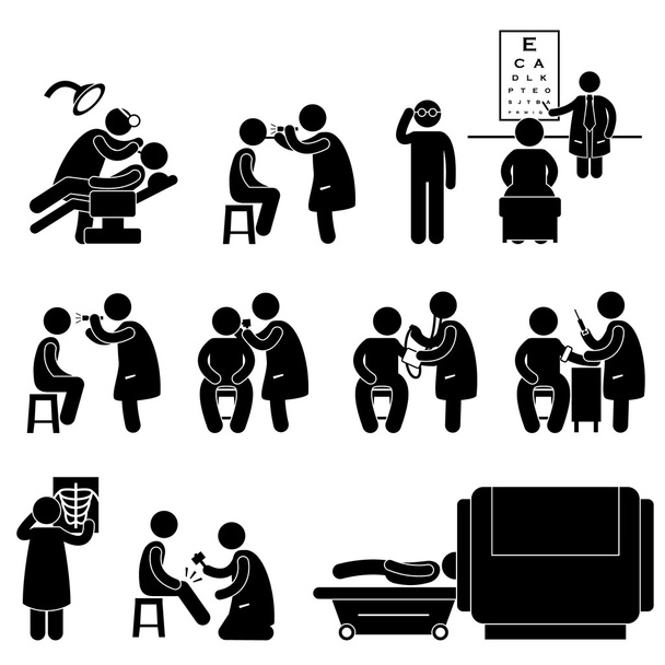 Health Medical Body Check Up Untersuchung Test Icon Symbol Zeichen Piktogramm - Vektor, Bild