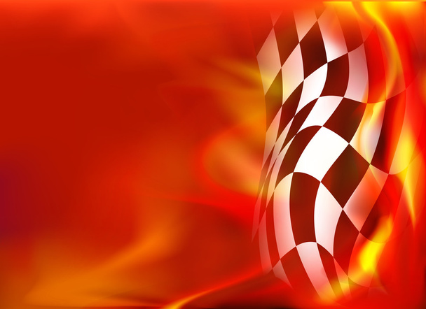 Hintergrund der karierten Flagge und rote Flammen - Vektor, Bild