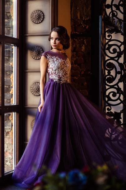 portrait of beautiful elegant young woman in gorgeous evening dress - Foto, Imagem