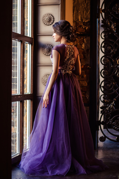 portrait of beautiful elegant young woman in gorgeous evening dress - Zdjęcie, obraz