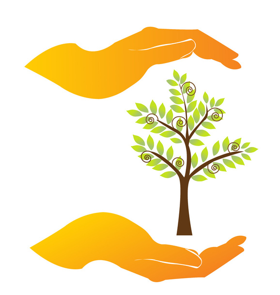 Hands care a tree - Vector, Image