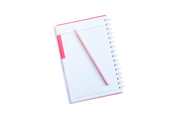 bloc de notas abierto en blanco y lápiz aislado sobre fondo blanco, bloc de notas aislado
 - Foto, imagen