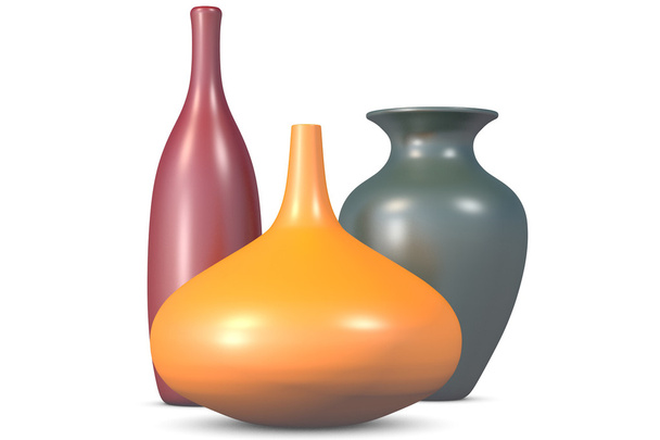 Ceramische vazen op witte background.3d Rendering - Foto, afbeelding
