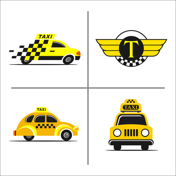 Taksi. 4 vektör logoları, ticari markalar, amblemler seti. - Vektör, Görsel