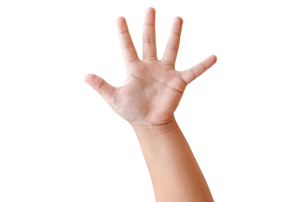 child hand shows the number five - Foto, imagen