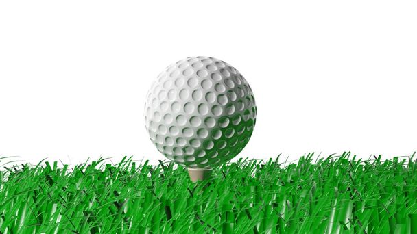 renderowania 3D Ball golf na trawie, na białym tle na białym tle. - Zdjęcie, obraz