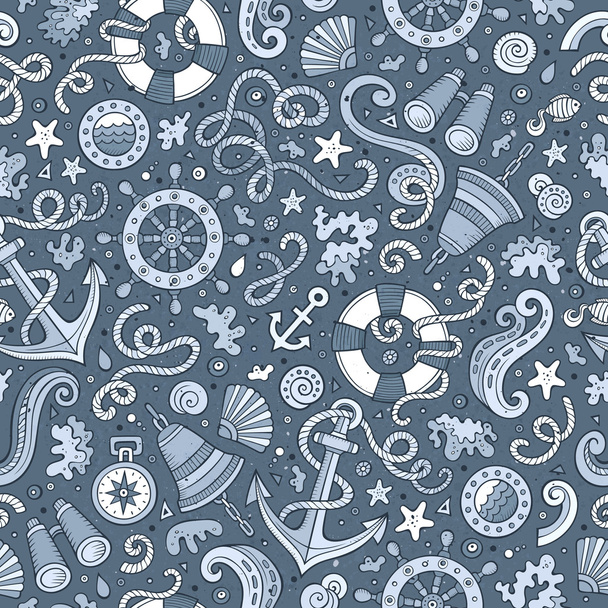 Cartoon nautical seamless pattern - Wektor, obraz