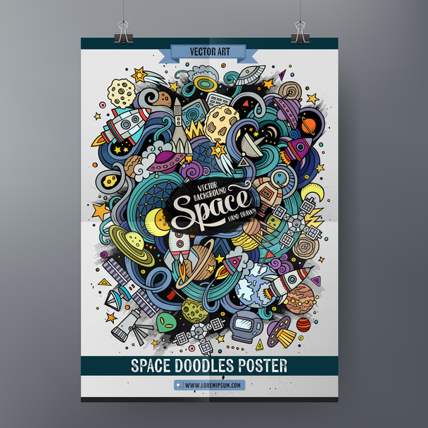 Мультфильм симпатичные голуби нарисованы вручную космический плакат
 - Вектор,изображение