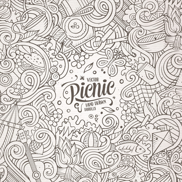 Cartoon vector picnic doodle frame - Vector, Image