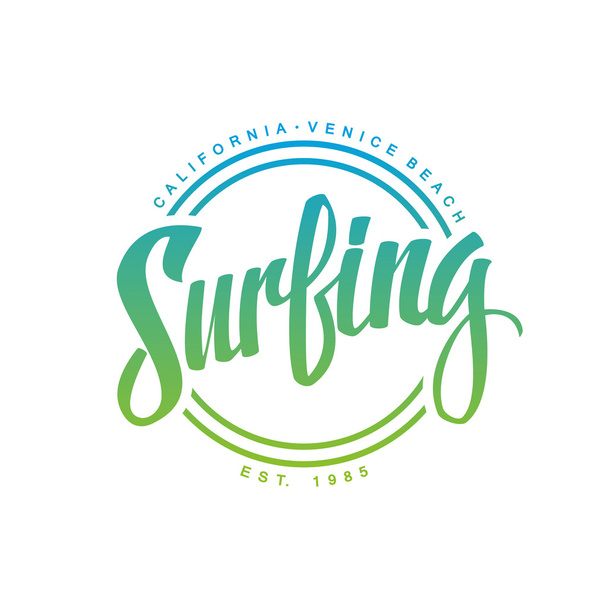 Surfing. Calligraphy. Surfing logo. Handwritten word. Surf typography, t-shirt graphics. - Vektor, obrázek