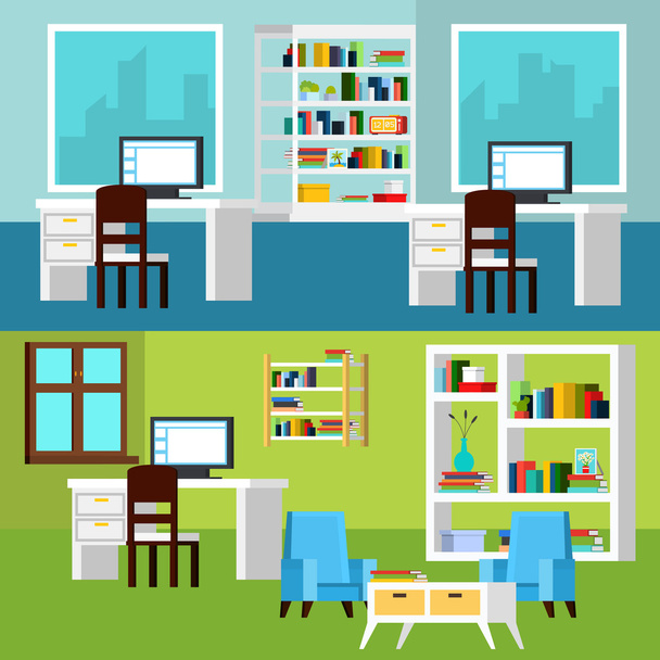 Office Interior Compositions Banners - Vector, Image