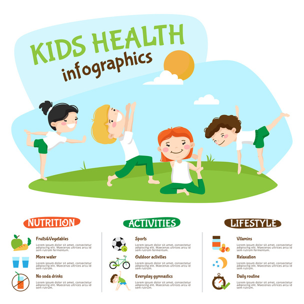 Kids Healthy Lifestyle Yoga Inforgrahic Poster - Vector, Image