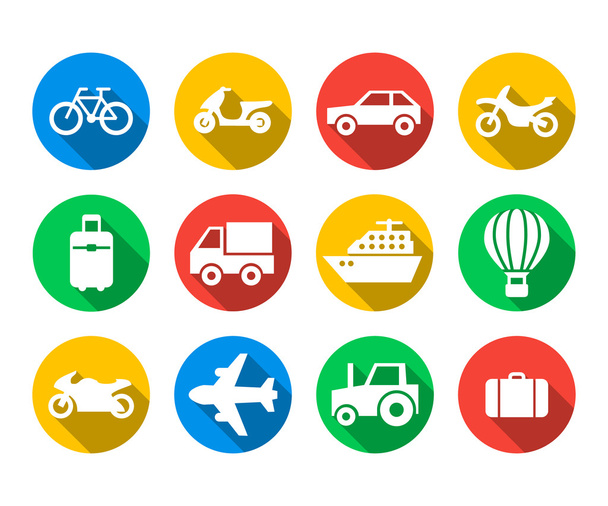 Плоский набор значков для путешествий и транспорта
 - Вектор,изображение