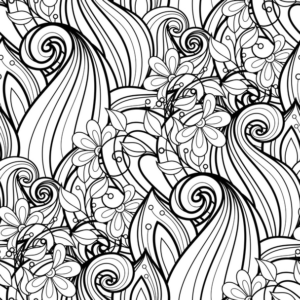 Seamless Monochrome Floral Pattern - Vector, afbeelding