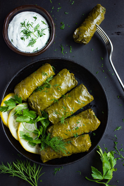 Dolma, stuffed grape leaves with rice and meat - 写真・画像