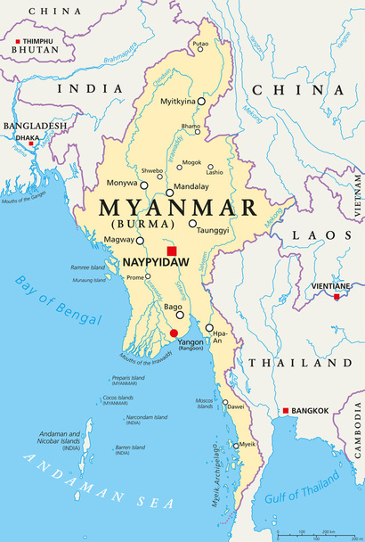 М'янма Бірма політичну мапу - Вектор, зображення